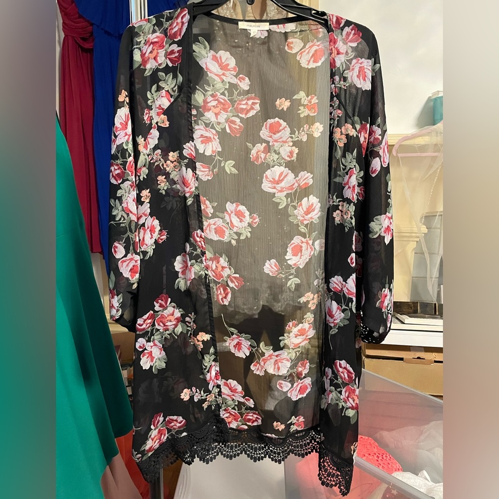 Sheer Black Floral Kimono